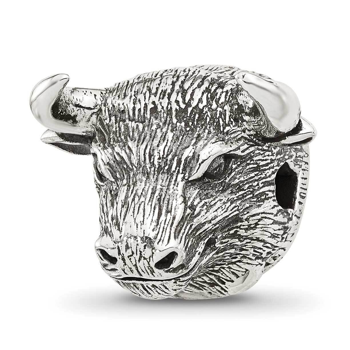 Antiqued Fighting Bull Head Hinged Bead Sterling Silver QRS4334, MPN: QRS4334,