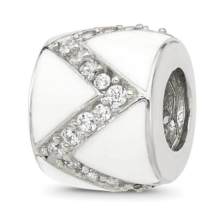 White Enamel with CZ Design Bead Sterling Silver QRS4349, MPN: QRS4349,