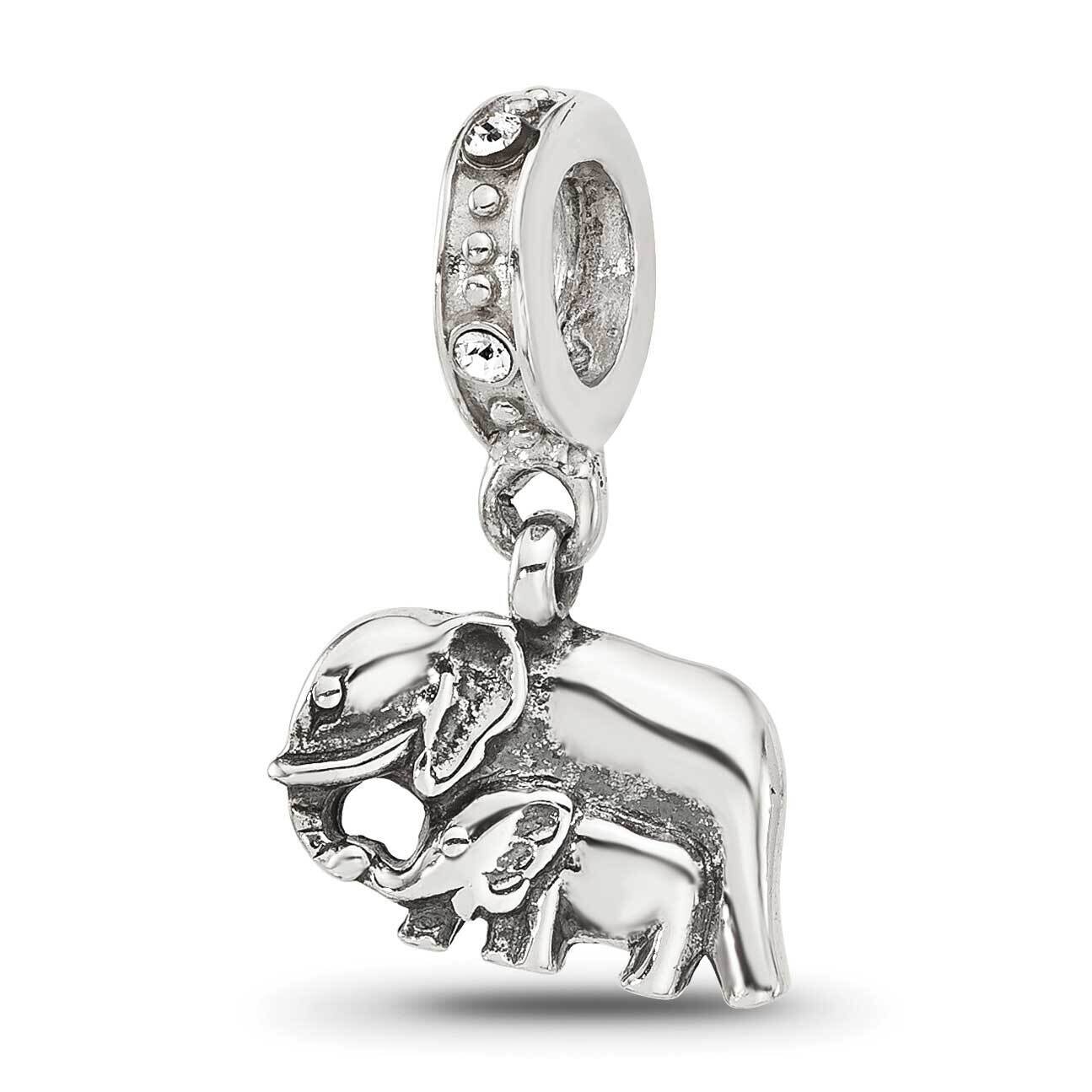 Mommy and Baby Elephant Crystal Dangle Bead Sterling Silver QRS4354