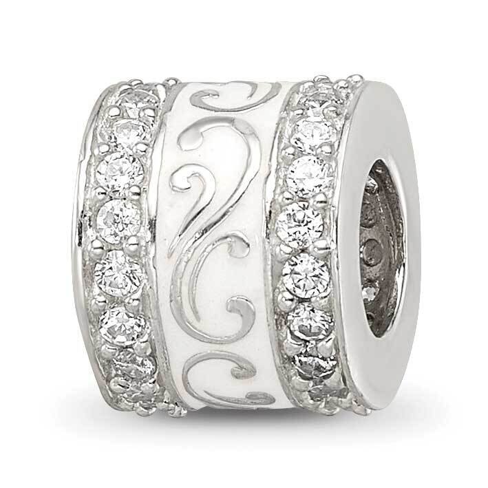 White Enamel CZ Swirl Design Bead Sterling Silver QRS4235, MPN: QRS4235,