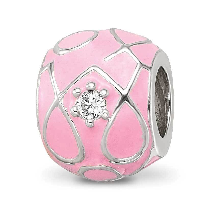 Pink Enamel CZ Loop Pattern Bead Sterling Silver QRS4243, MPN: QRS4243,