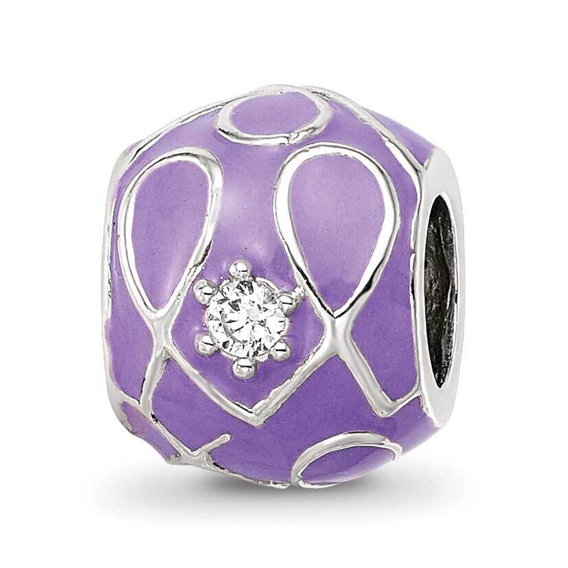 Purple Enamel CZ Loop Pattern Bead Sterling Silver QRS4244, MPN: QRS4244,
