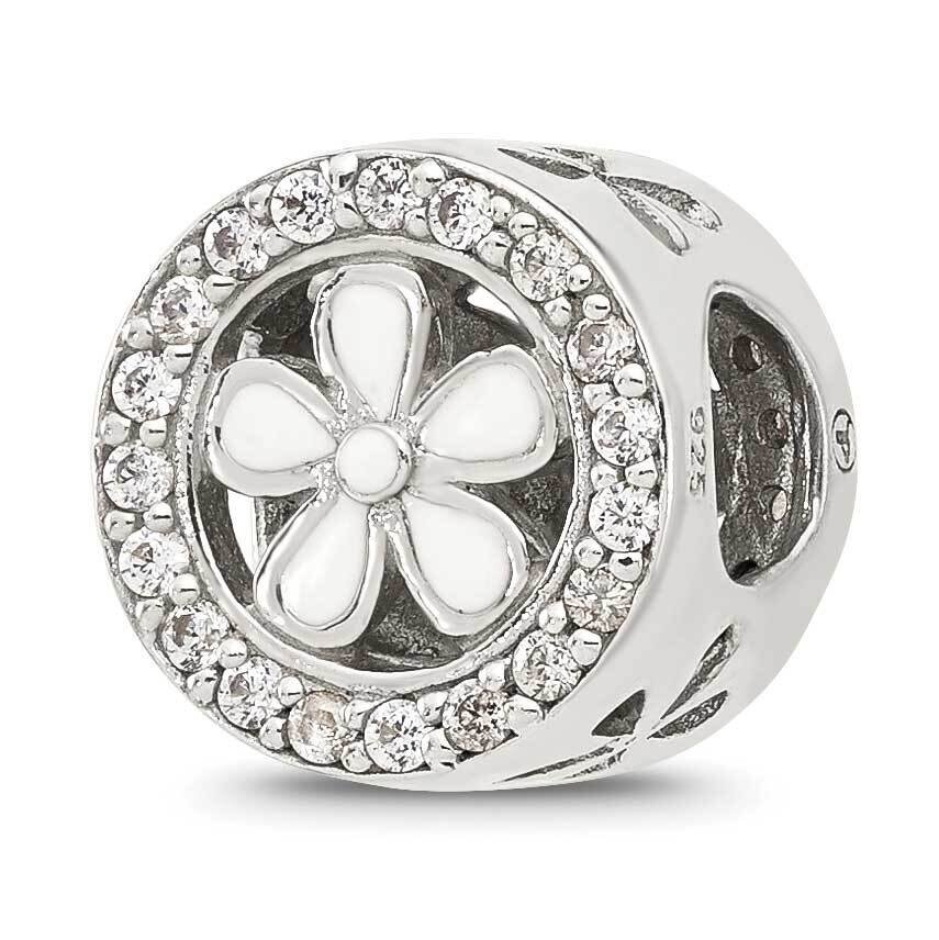 Polish CZ and White Enamel Flower Circle Bead Sterling Silver QRS4370, MPN: QRS4370,