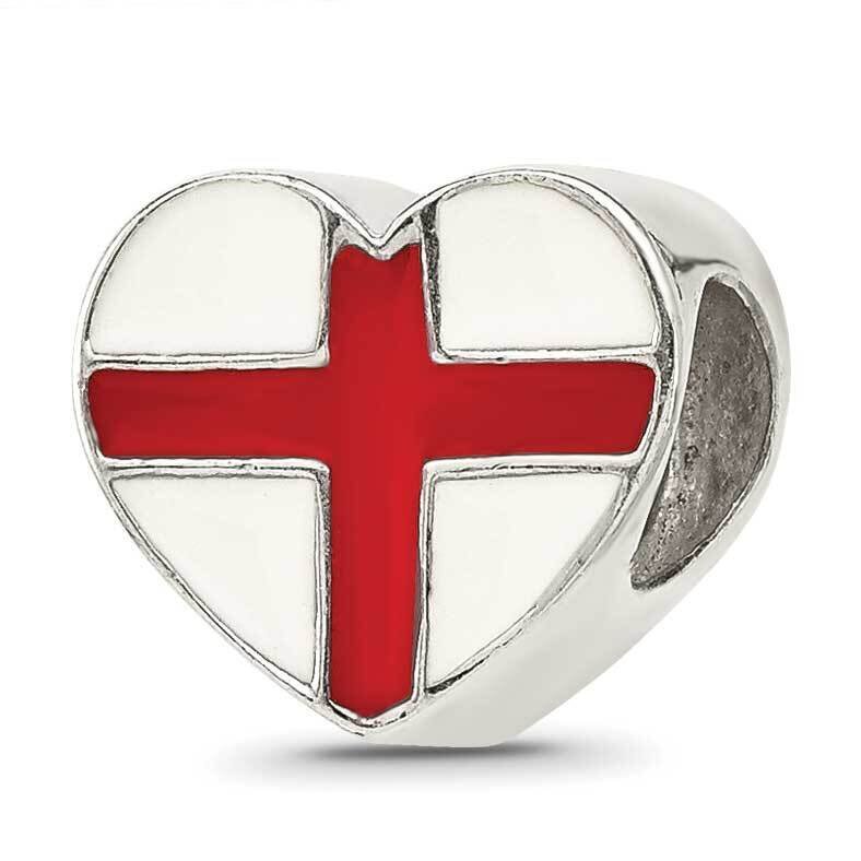 Switzerland Enameled Flag Heart Shaped Bead Sterling Silver QRS4346, MPN: QRS4346,