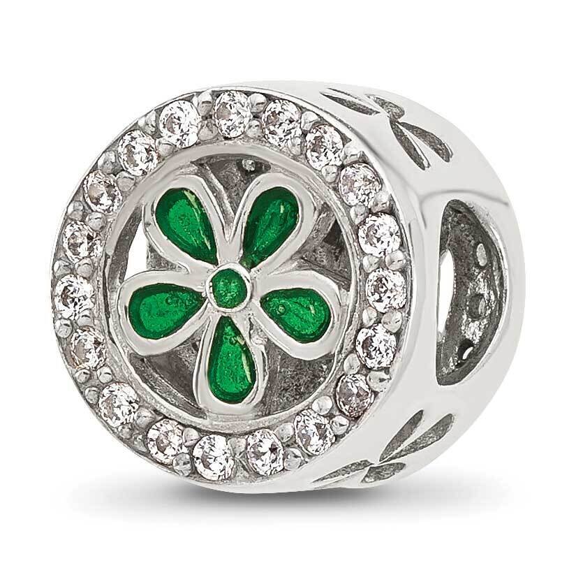 Polish CZ and Green Enamel Flower Circle Bead Sterling Silver QRS4375, MPN: QRS4375,