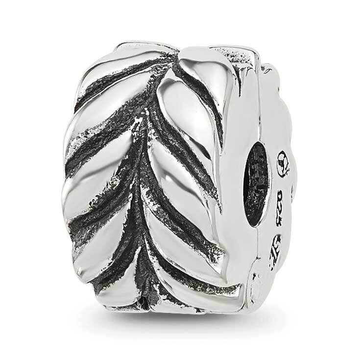 Antiqued Leaf Design Clip Bead Sterling Silver QRS4396, MPN: QRS4396,