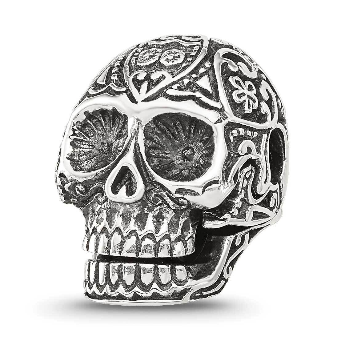 Antiqued Mexican Skull Hinged Bead Sterling Silver QRS4303, MPN: QRS4303,