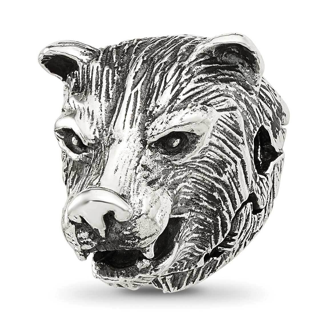 Polished Bear Head Hinged Bead Sterling Silver QRS4329