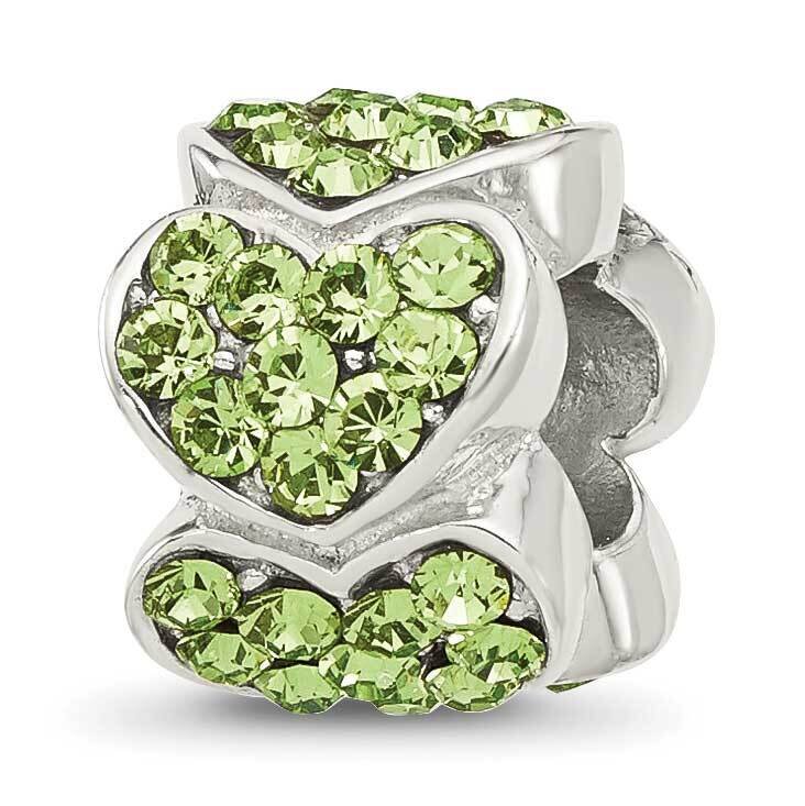 Green Swarovski Crystal Hearts Bead Sterling Silver QRS4416, MPN: QRS4416,