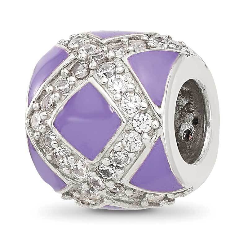 Purple and CZ Enameled Design Bead Sterling Silver QRS4432, MPN: QRS4432,