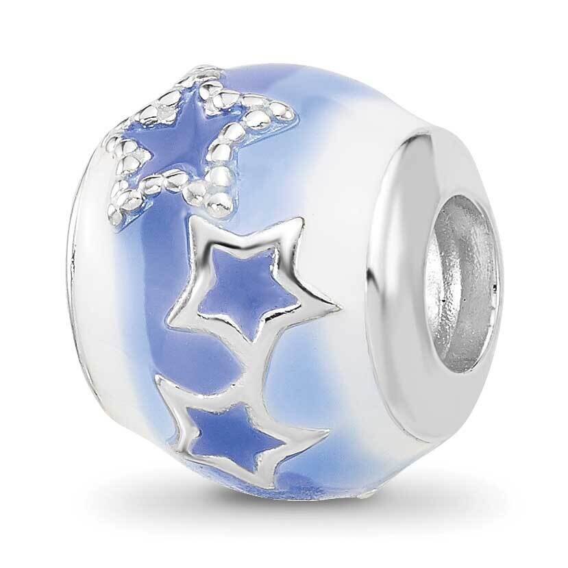 Blue &amp; White Enamel Stars Bead Sterling Silver Rhodium-plated QRS4445, MPN: QRS4445,