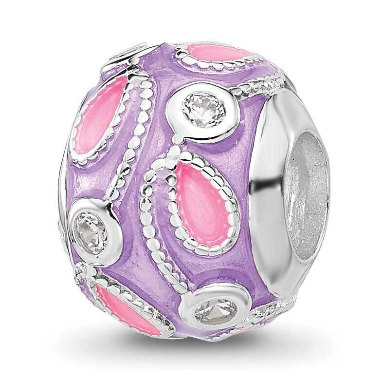 Purple Enameled and CZ Bead Sterling Silver Rhodium-plated QRS4449