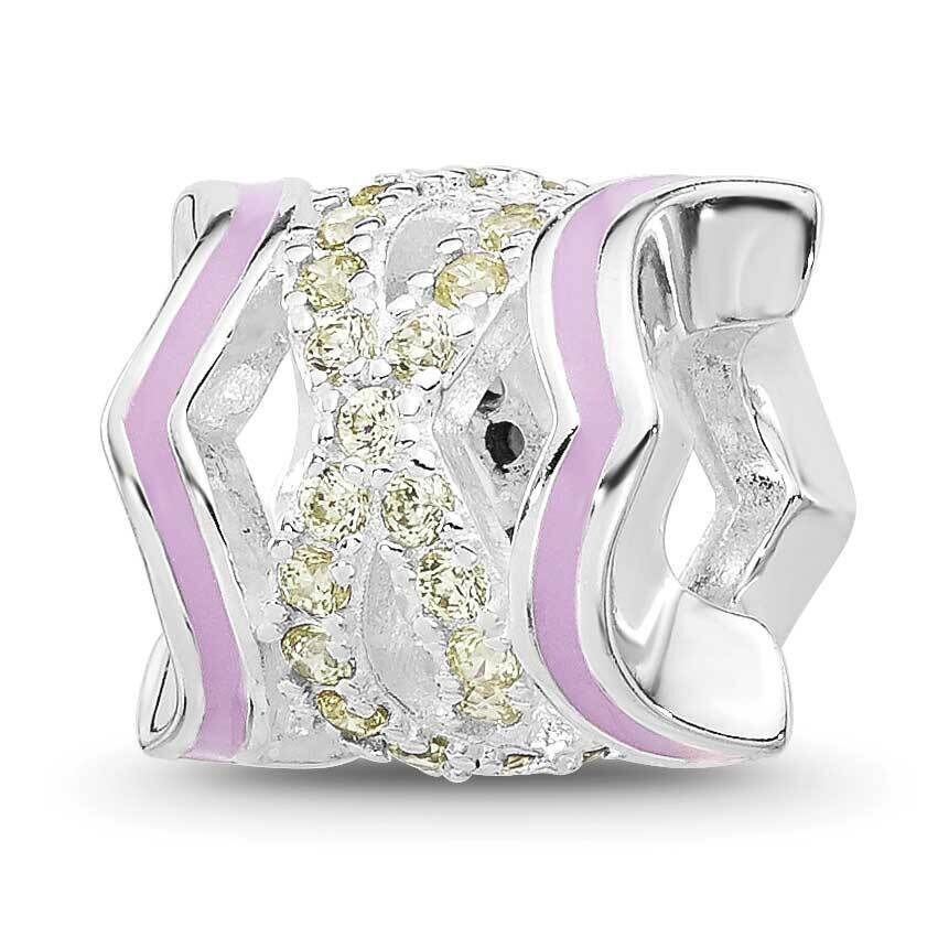 Purple Enamel &amp; Yellow CZ Bead Sterling Silver Rhodium-plated QRS4447, MPN: QRS4447,