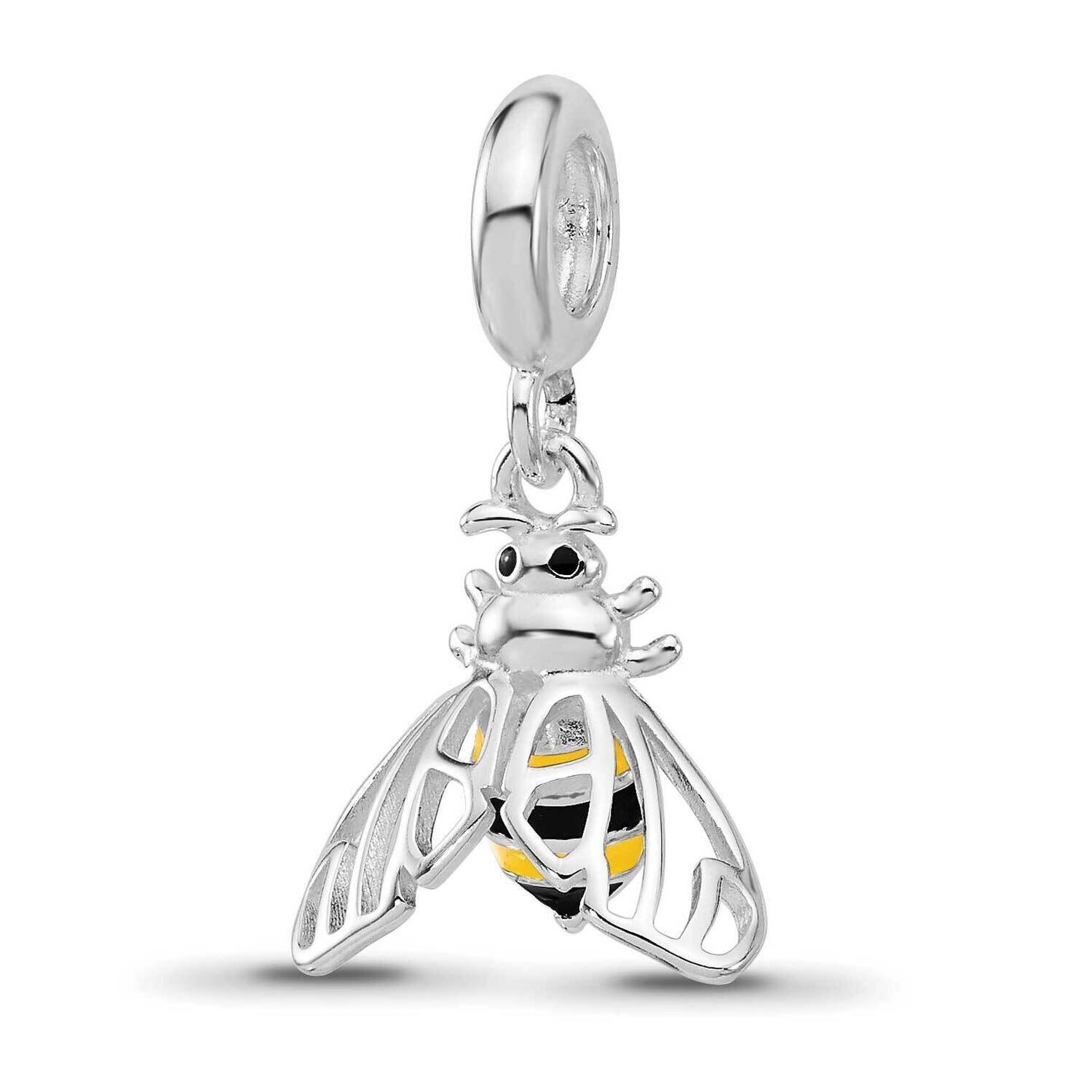Enameled Bee Dangle Bead Sterling Silver Rhodium-plated QRS4466, MPN: QRS4466,