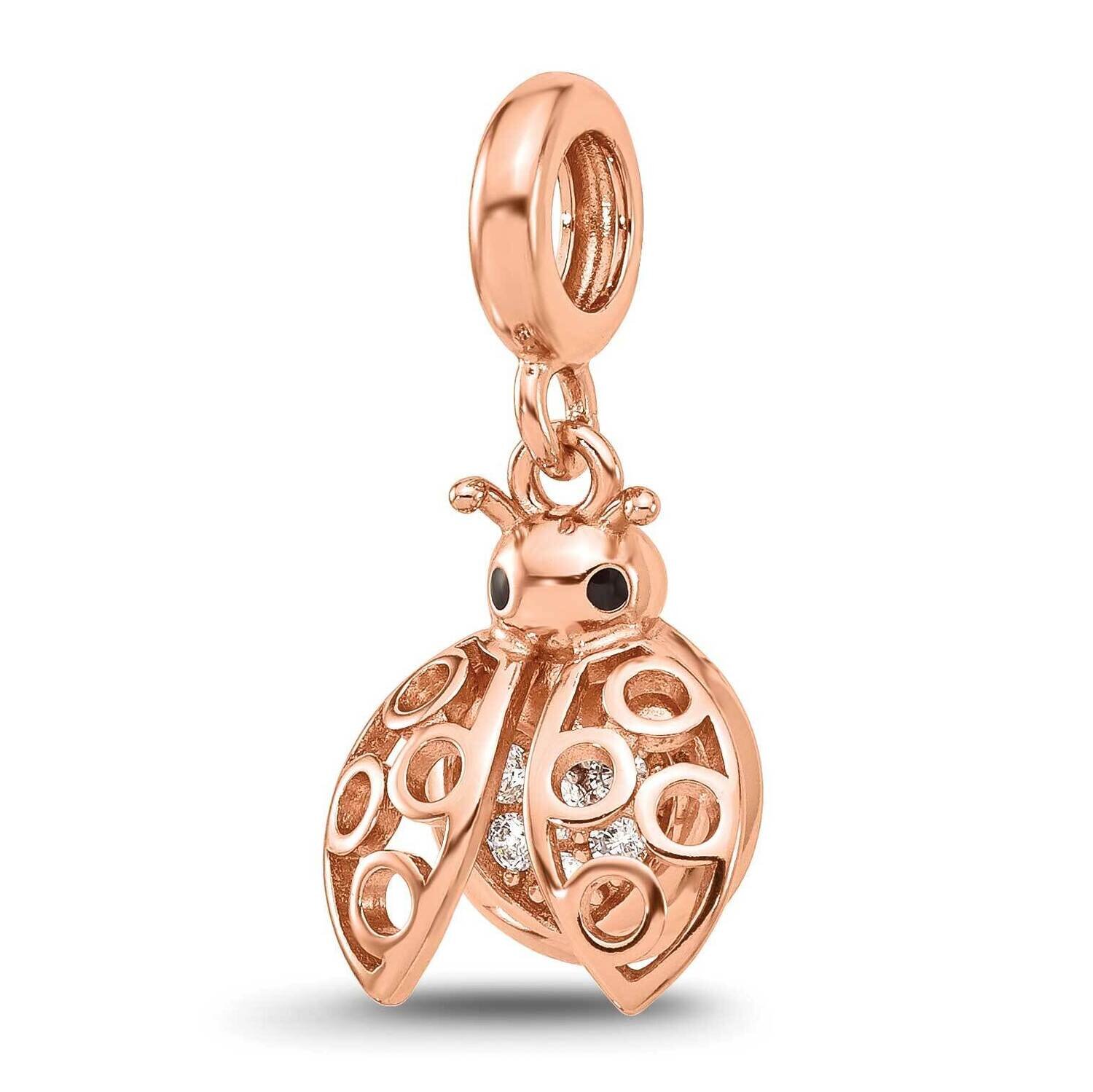 Rose Gold-plated CZ Lady Bug Dangle Bead Sterling Silver QRS4467, MPN: QRS4467,