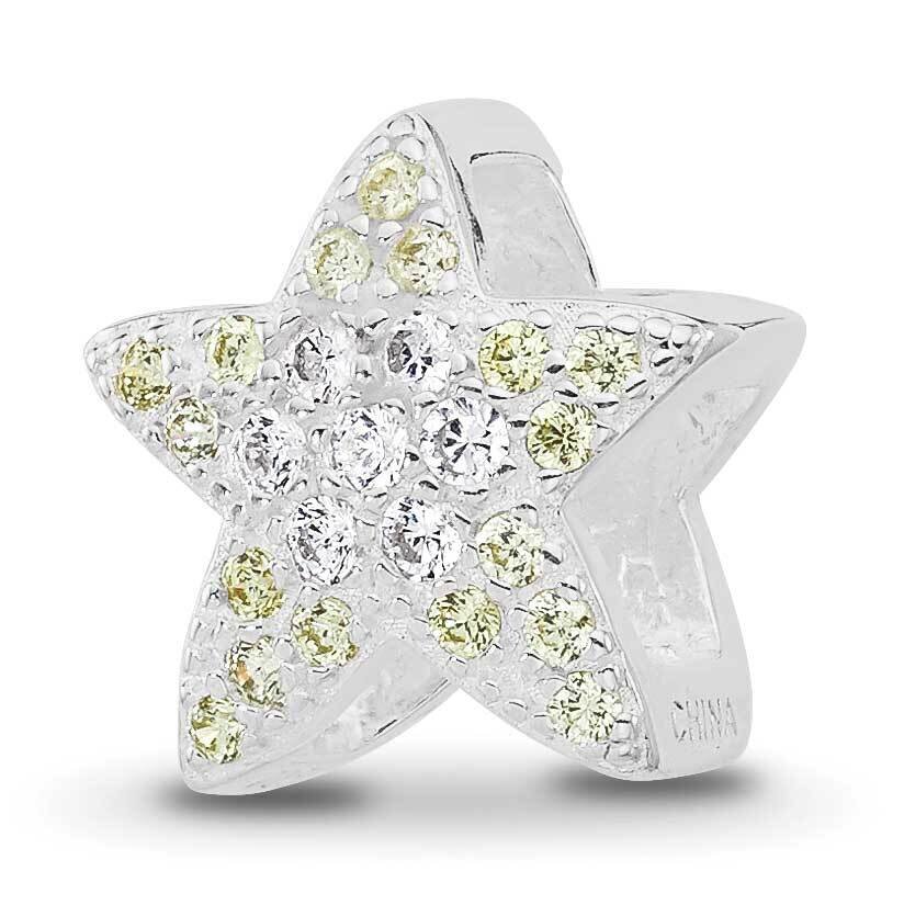 Yellow & Clear CZ Star Bead Sterling Silver Rhodium-plated QRS4439