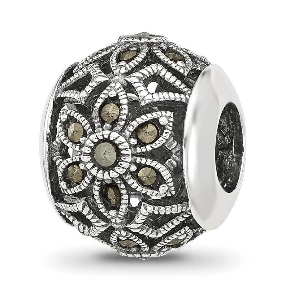 Antiqued Floral Marcasite Bead Sterling Silver QRS4492
