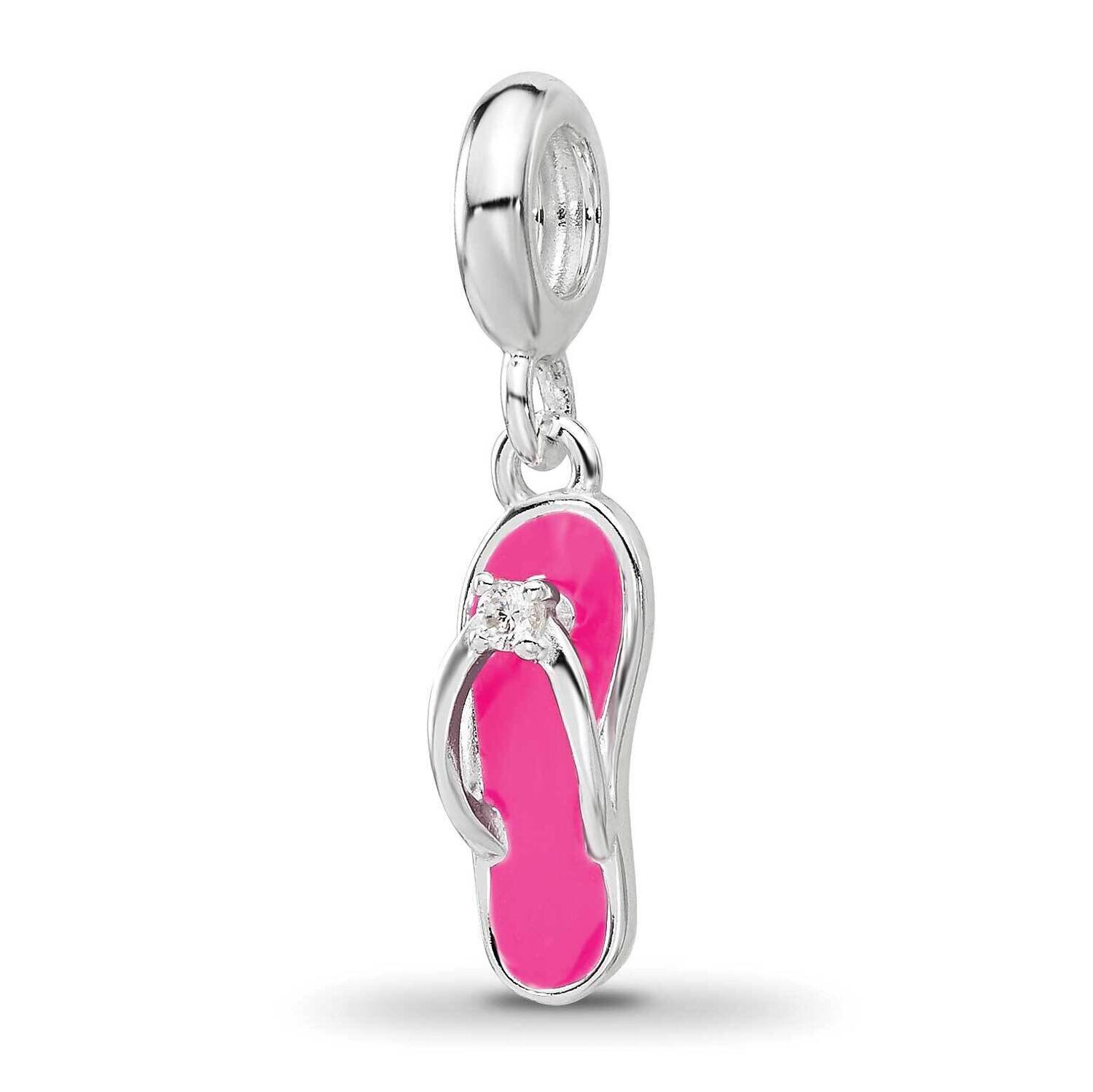 Enameled CZ Flip Flop Dangle Bead Sterling Silver Rhodium-plated QRS4451