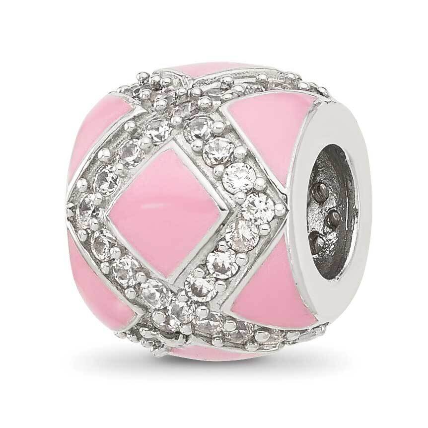 CZ Pink Enameled Fancy Bead Sterling Silver QRS4382