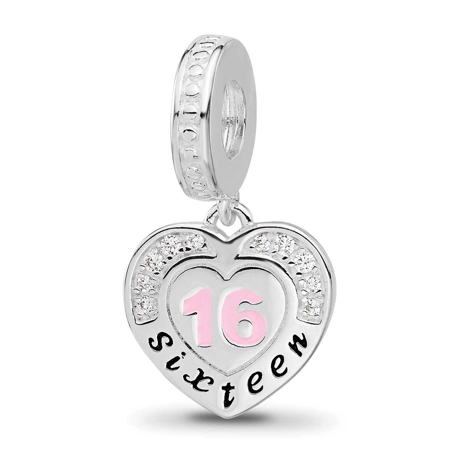 Enameled &amp; CZ 16 Dangle Bead Sterling Silver Rhodium-plated QRS4452