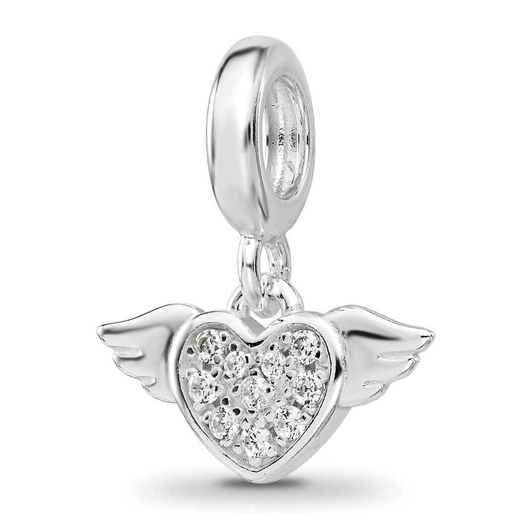 CZ Heart with Wings Dangle Bead Sterling Silver Rhodium-plated QRS4454