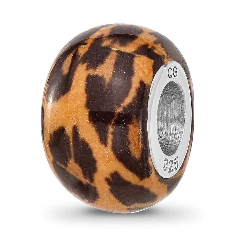 Leopard Foil Enamel Overlay Bead Sterling Silver Rhodium-plated QRS4502