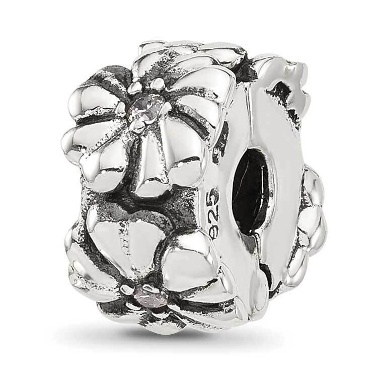 CZ Floral Clip Bead Sterling Silver QRS4391