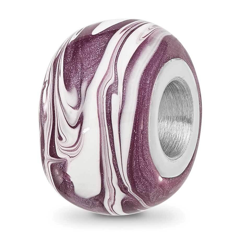 Purple & White Enameled Bead Sterling Silver Rhodium-plated QRS4494