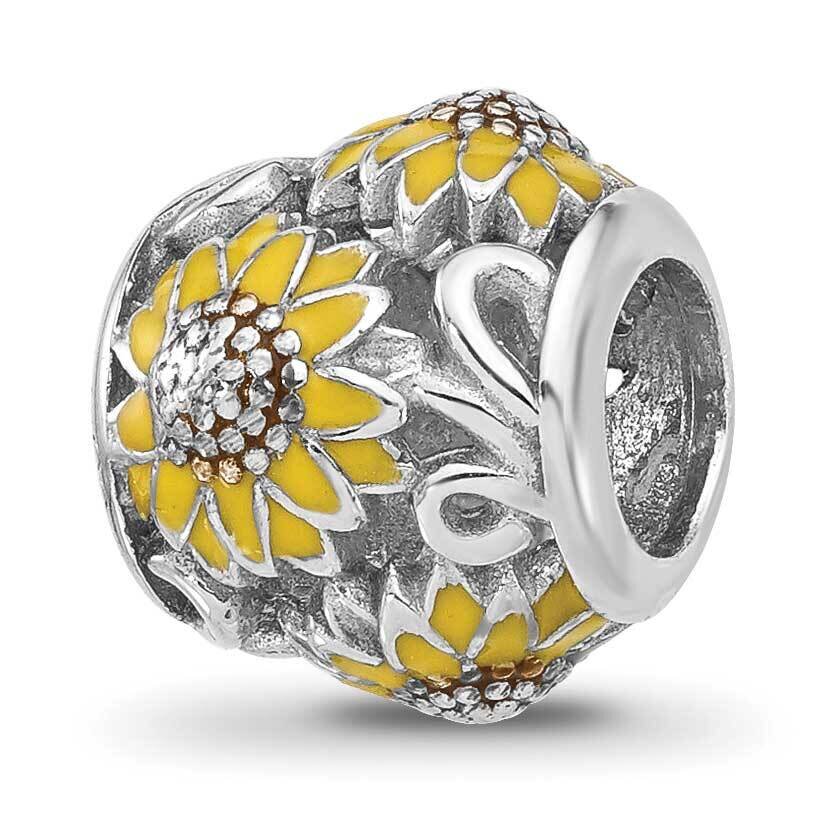Enameled Sunflowers Bead Sterling Silver Rhodium-plated QRS4510