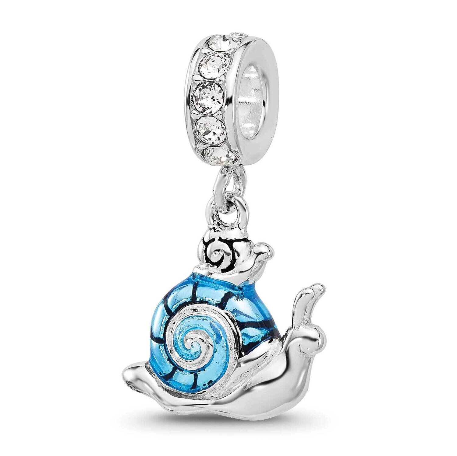 Crystal Blue Enamel Snail Dngle Bead Sterling Silver Rhodium-plated QRS4472