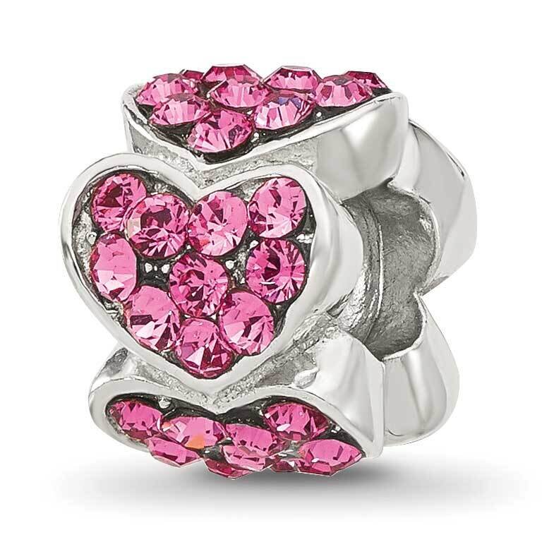 Pink Swarovski Crystal Hearts Bead Sterling Silver QRS4413