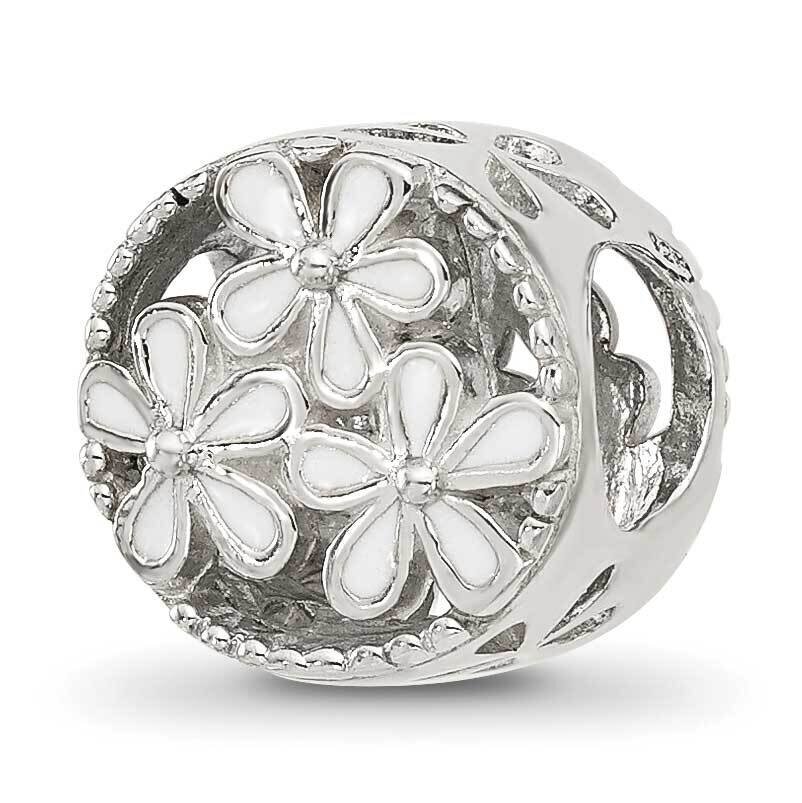 White Enameled Floral Circle Bead Sterling Silver QRS4421