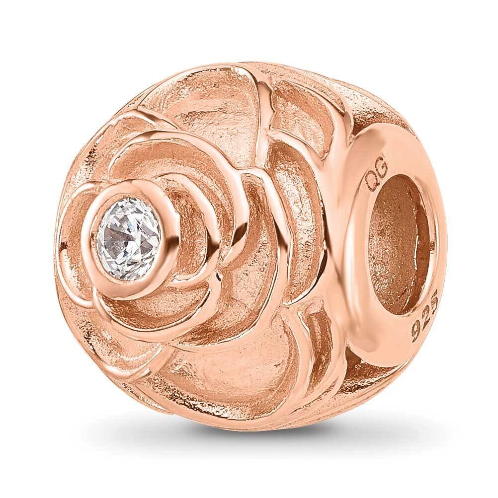 Rose Gold-plated CZ Floral Rose Bead Sterling Silver QRS4507