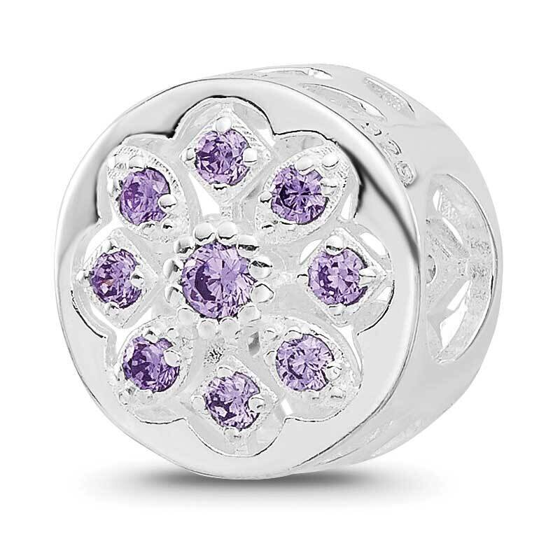 Purple/Clear CZ Floral Reverse Bead Sterling Silver Rhodium-plated QRS4441