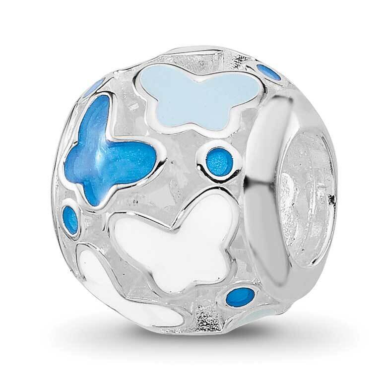 Relfections Rh-plated Blue Enameled Butterflies Bead Sterling Silver QRS4450, MPN: QRS4450,