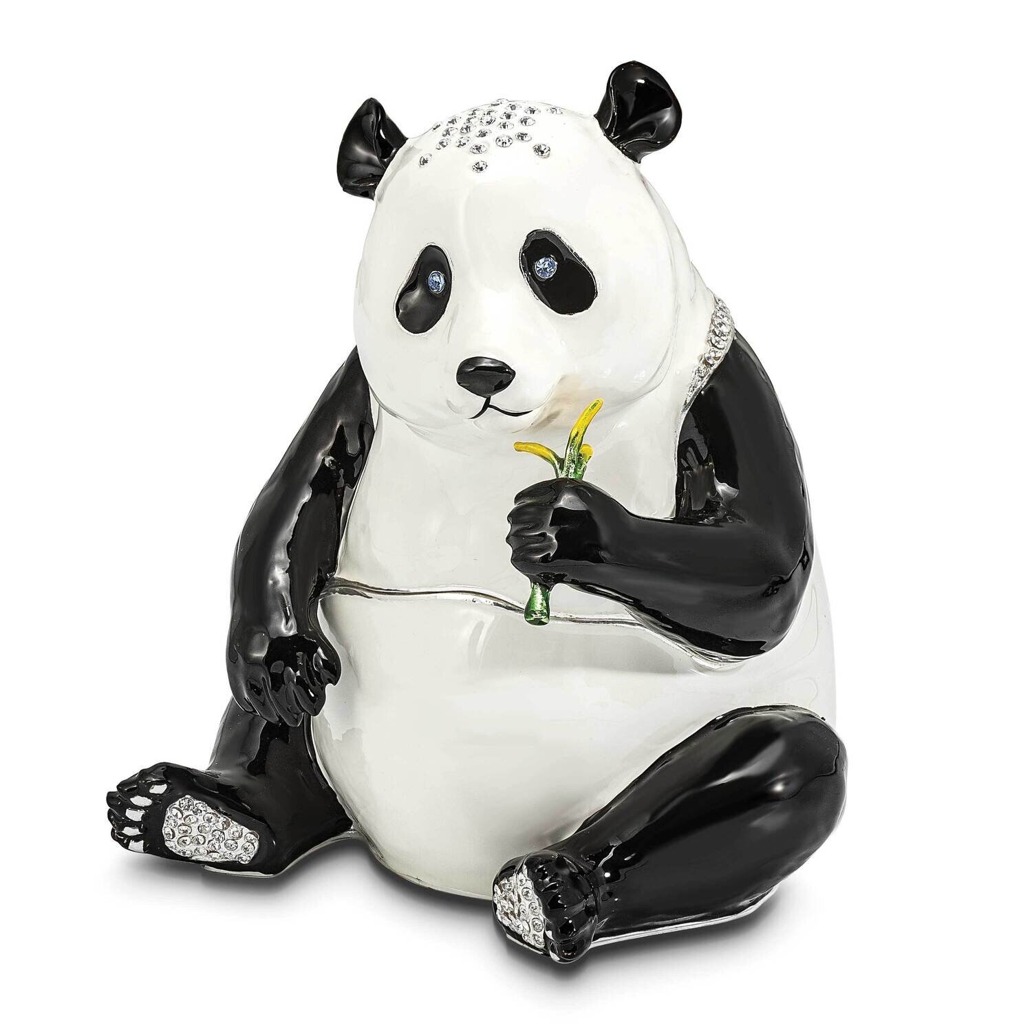 By Jere MANDA PANDA Large Panda Trinket Box with Matching 18 Inch Necklace Pewter Bejeweled Crystals Silver-tone Enameled BJ4102