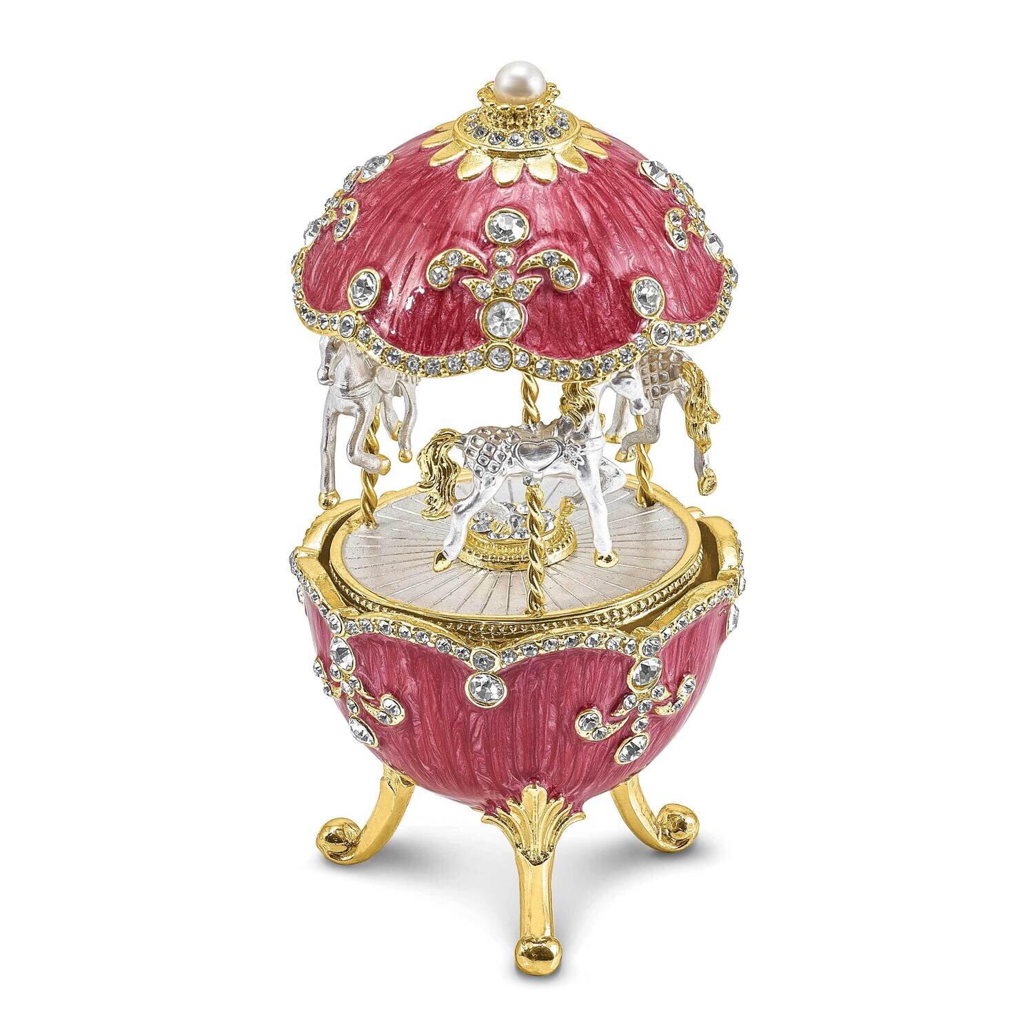 By Jere CAROUSEL (Plays It&#39;s a Small World) Musical Egg Figurine with Matching 18 Inch Necklace Pew…