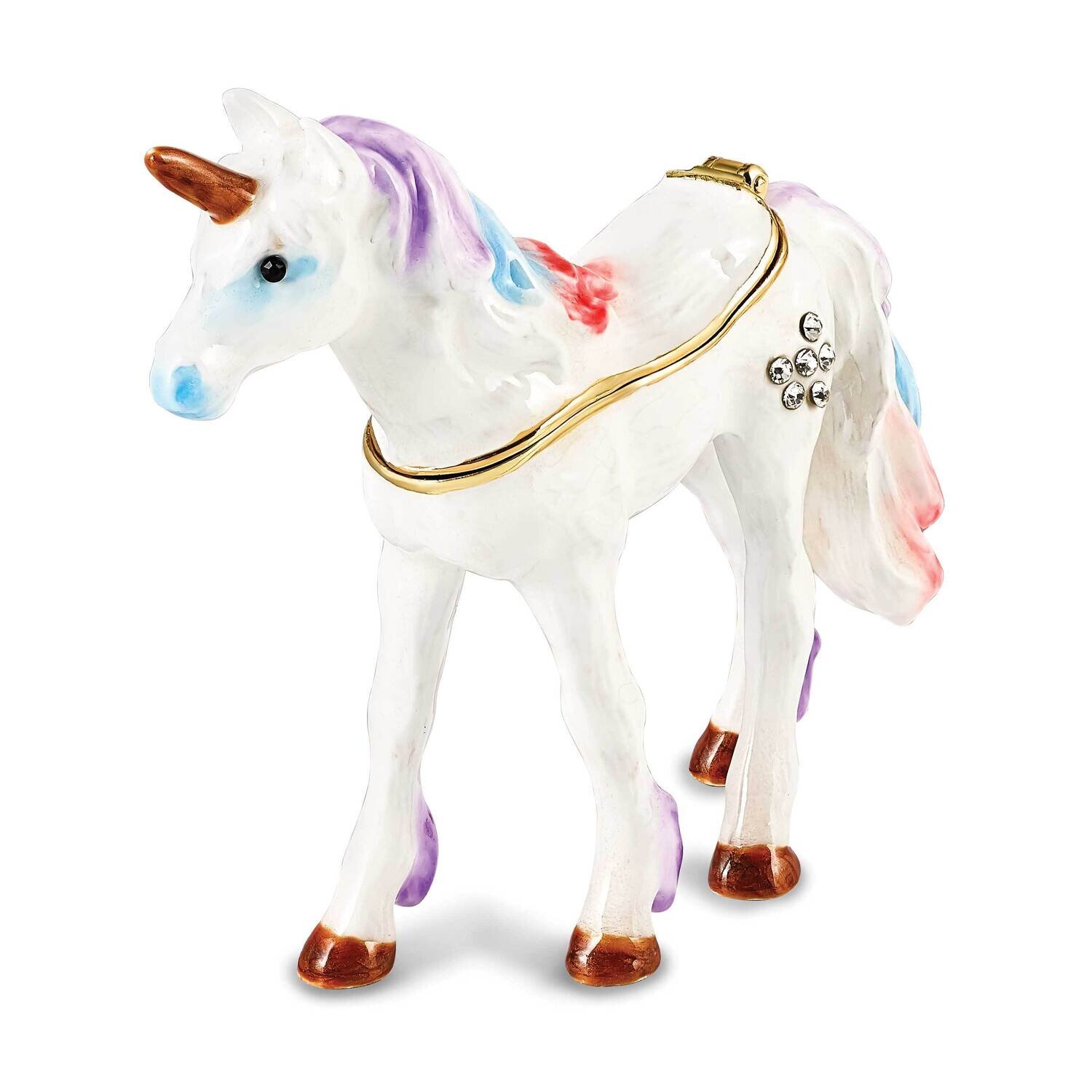 By Jere MYSTIC the Unicorn Trinket Box with Matching 18 Inch Necklace Pewter Bejeweled Crystals Gol…