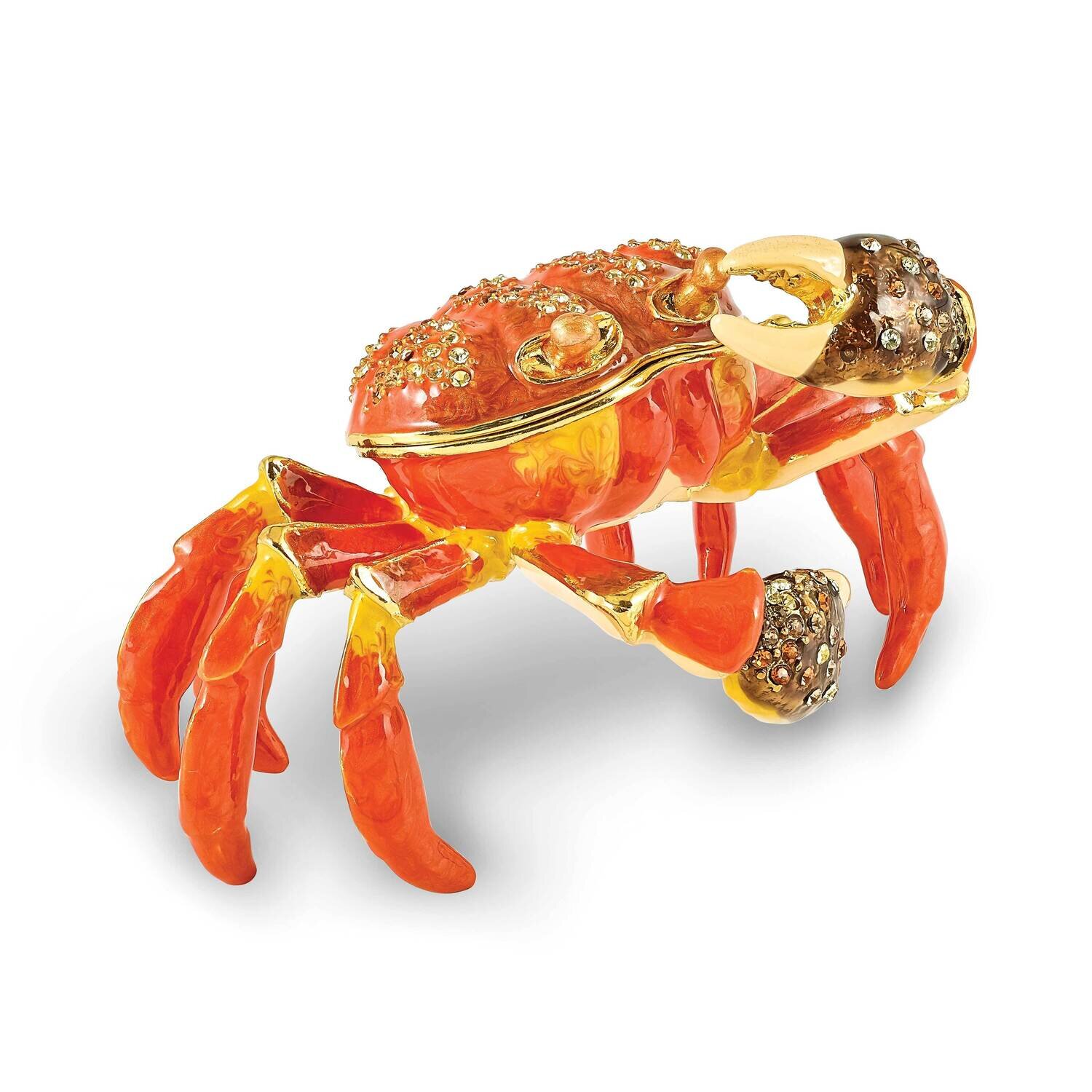 By Jere CARTER Crab Trinket Box with Matching 18 Inch Necklace Pewter Bejeweled Crystals Gold-tone Enameled BJ4153