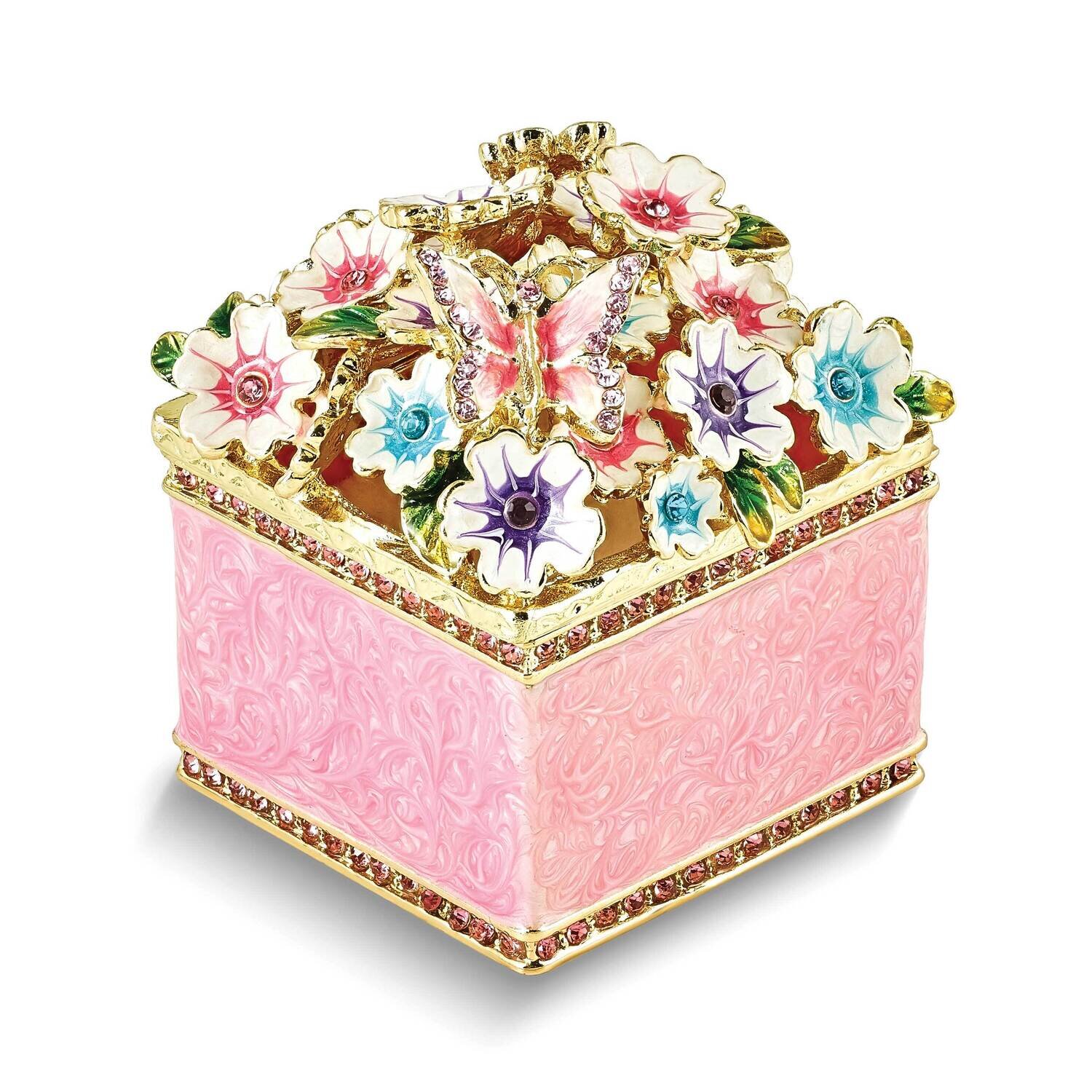 By Jere HELLO SPRING Flowers and Butterfly Ring Holder Trinket Box with Matching 18 Inch Necklace P…