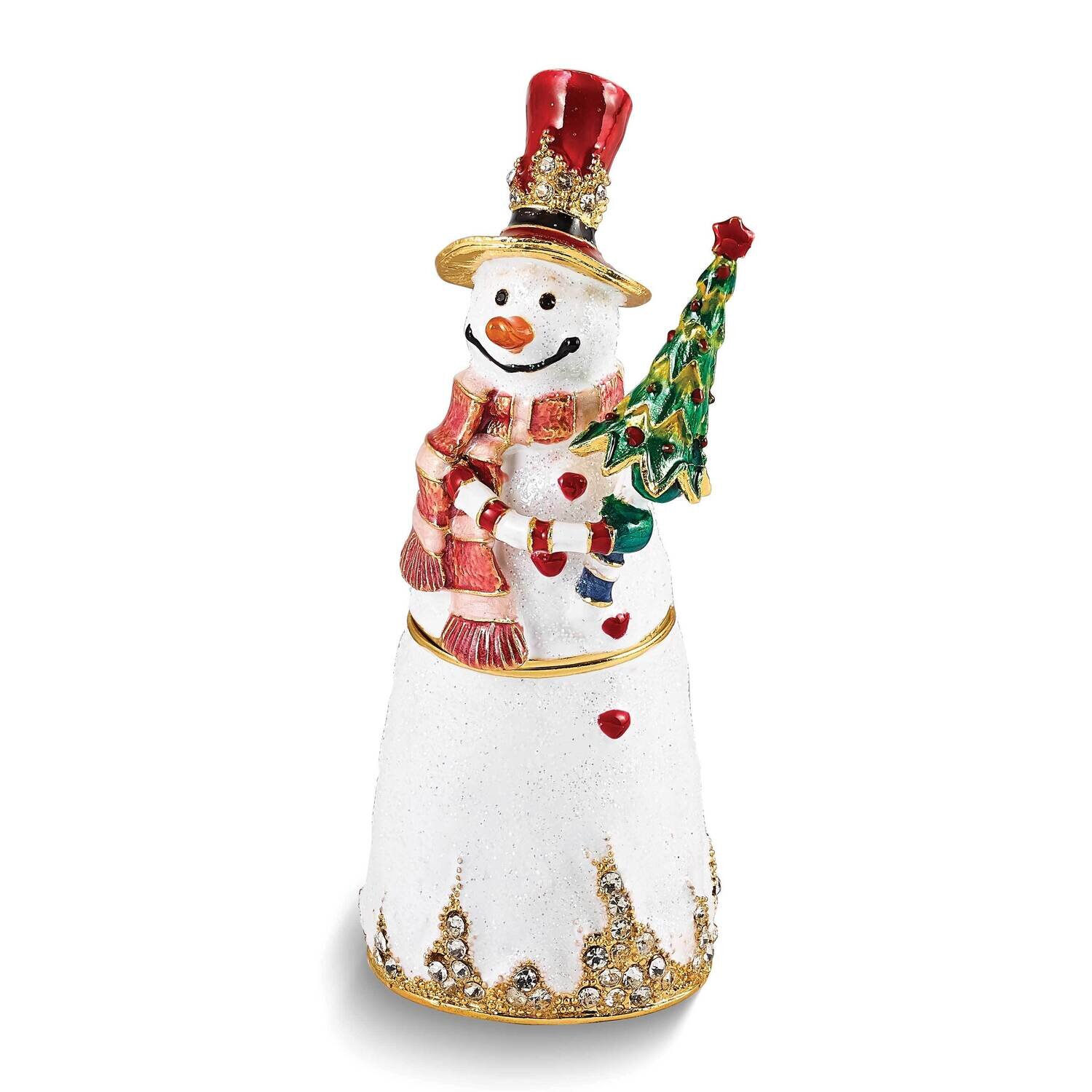 By Jere Limited Edition RED Hat Friendly Snowman Trinket Box with Matching 18 Inch Necklace Pewter …