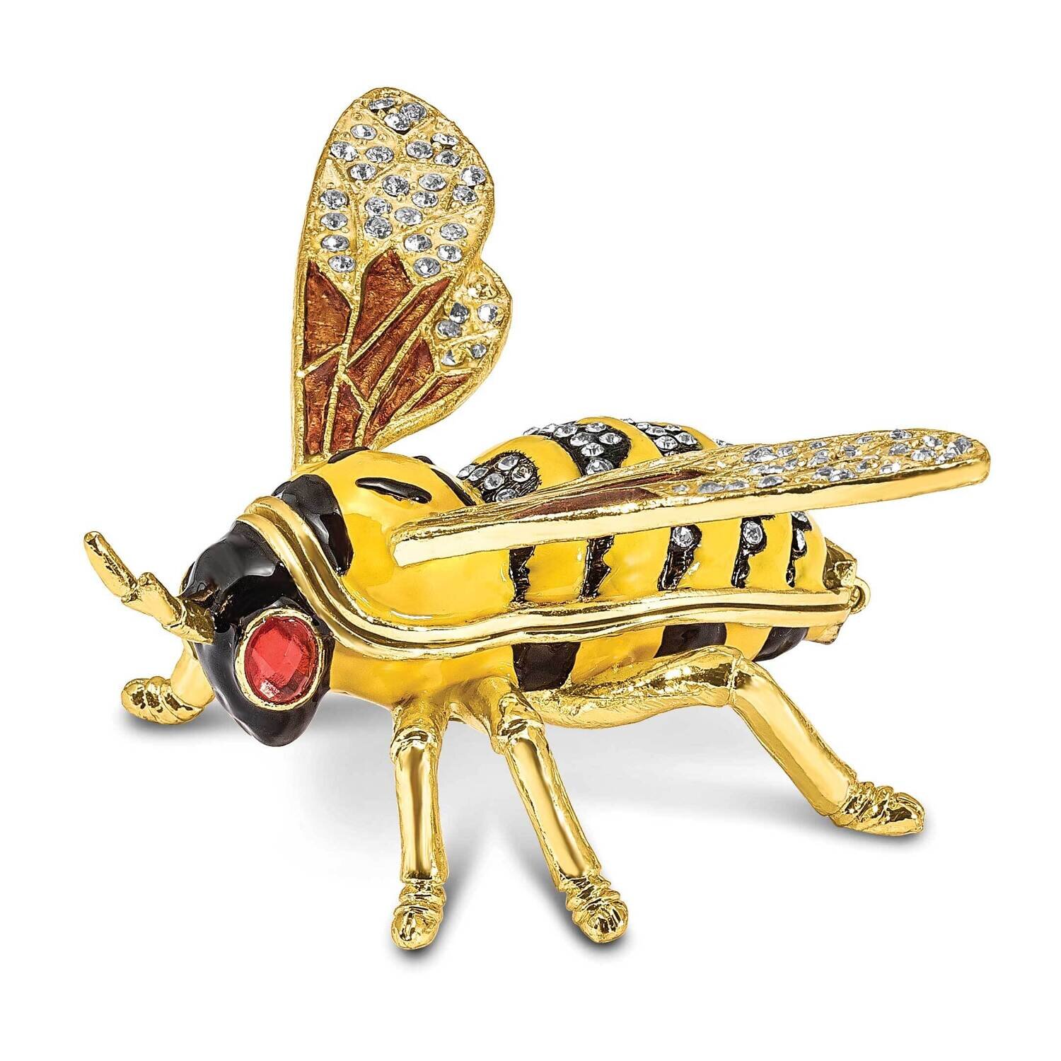 By Jere BUZZ Bumblebee Trinket Box with Matching 18 Inch Necklace Pewter Bejeweled Crystals Gold-tone Enameled BJ4115