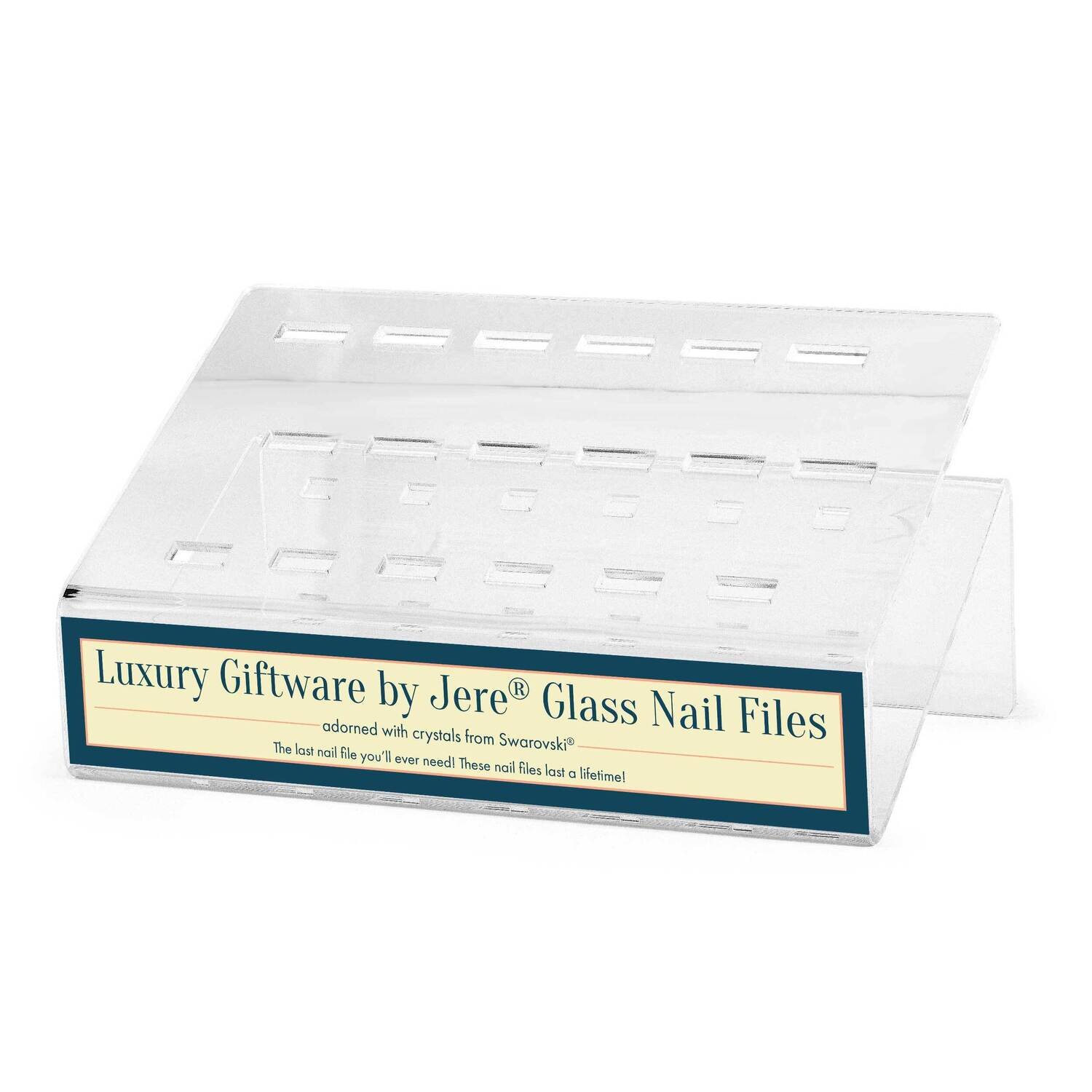By Jere Acrylic Glass Nail File Display and Sign Holds 18 pieces JNFDISP1