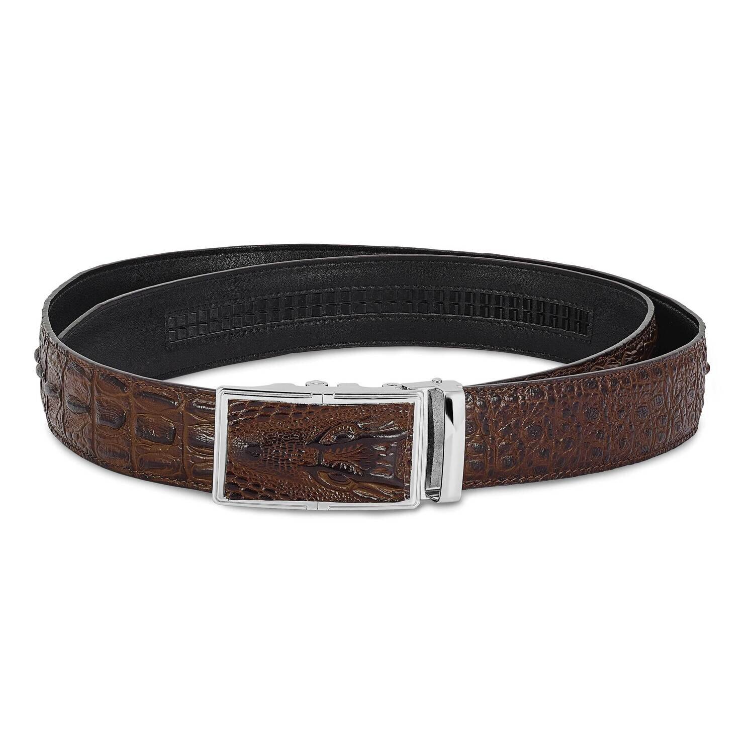 By Jere Luxury Leathers Top Grain Leather Croc Texture Large (44-46) Adjustable Brown Belt JLL112-BRL
