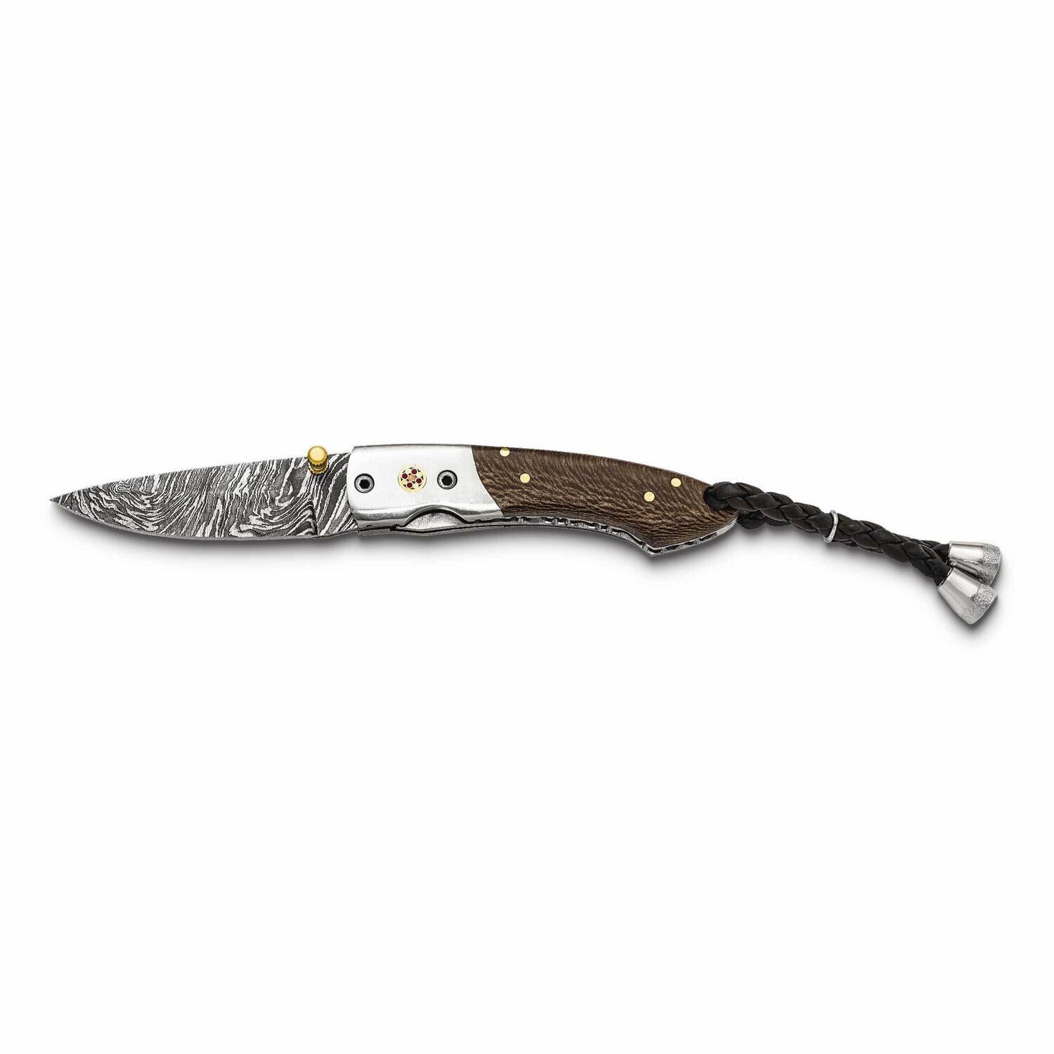 By Jere Folding Blade Chinar Wood Handle Knife with Leather Sheath and Wooden Gift Box Damascus Steel 256 Layer KN3254