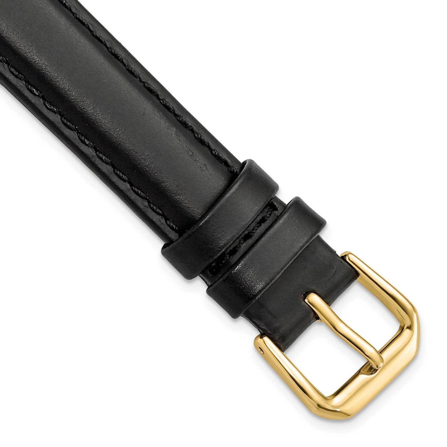 15mm Black Italian Leather Gold-tone Buckle Watch Band BA18-15