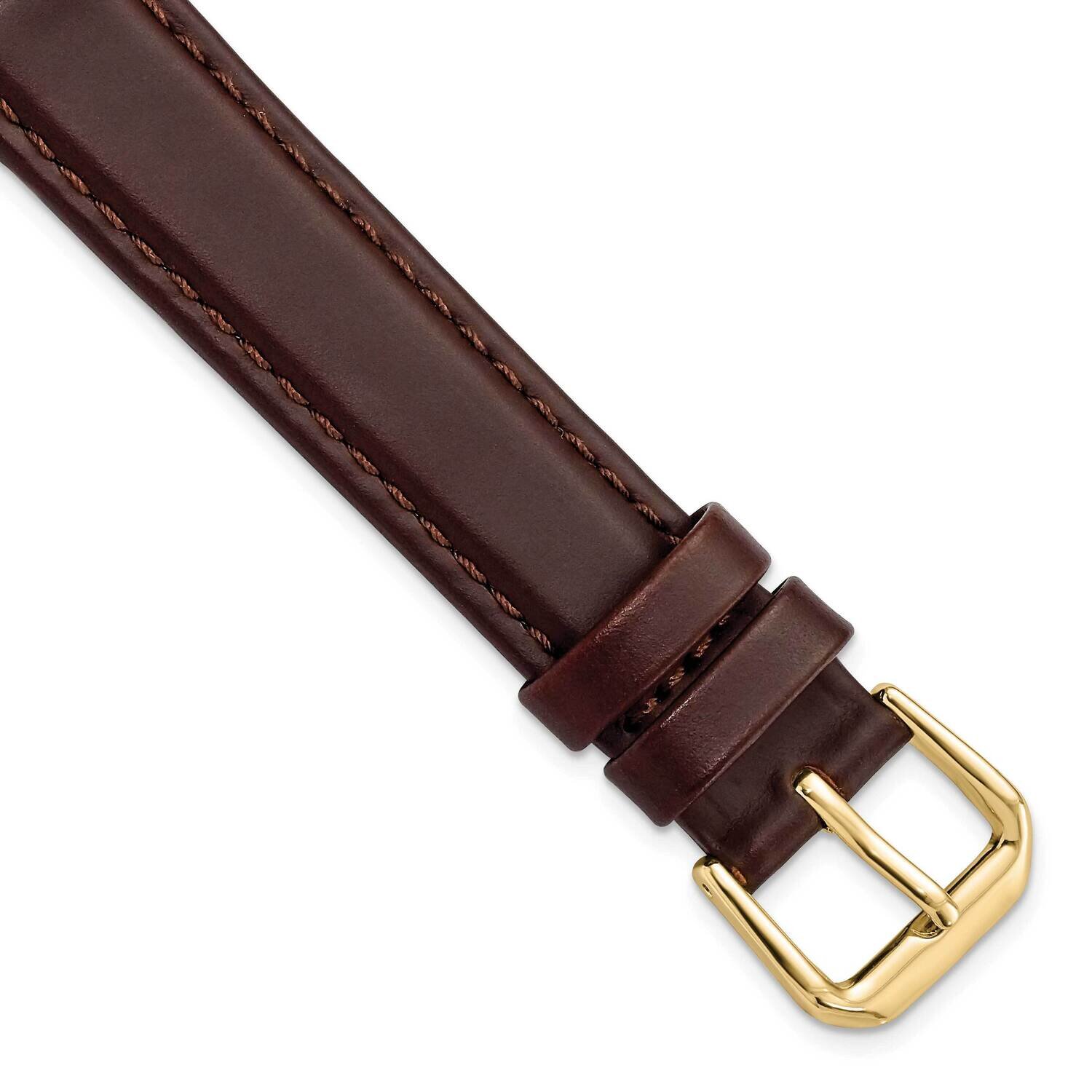 15mm Dark Brown Italian Leather Gold-tone Buckle Watch Band BA19-15