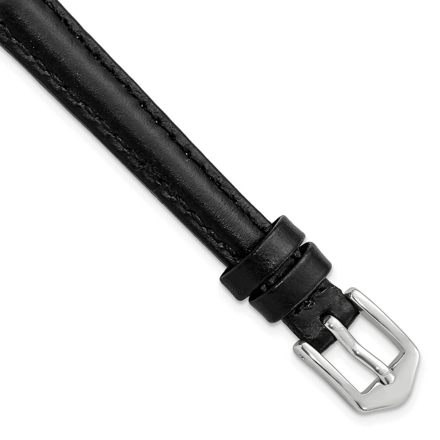 Gold-tone 10mm Black Oilskin Leather with Buckle Watch Band Silver-tone BA337-10