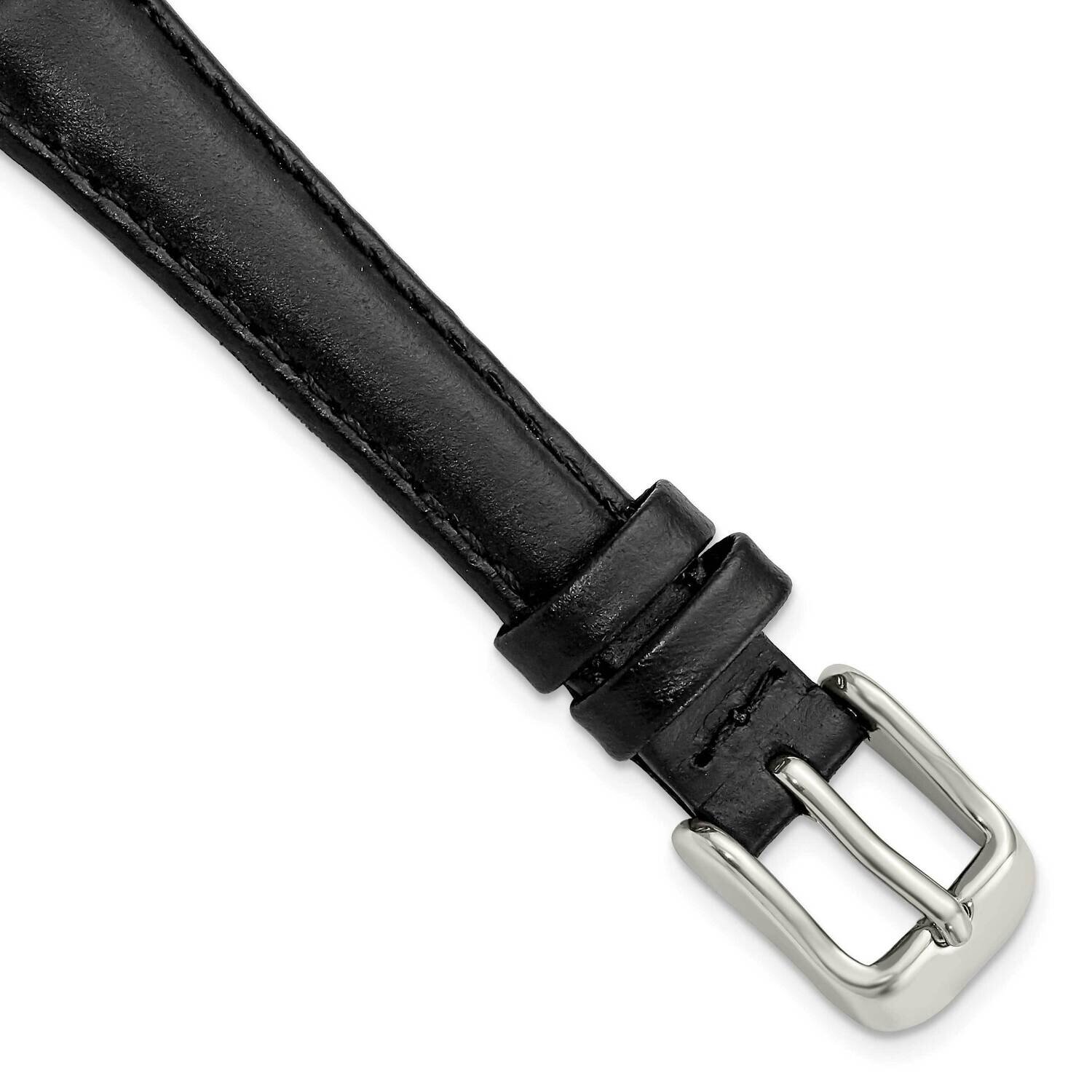 Gold-tone 13mm Black Oilskin Leather with Buckle Watch Band Silver-tone BA337-13, MPN: BA337-13,
