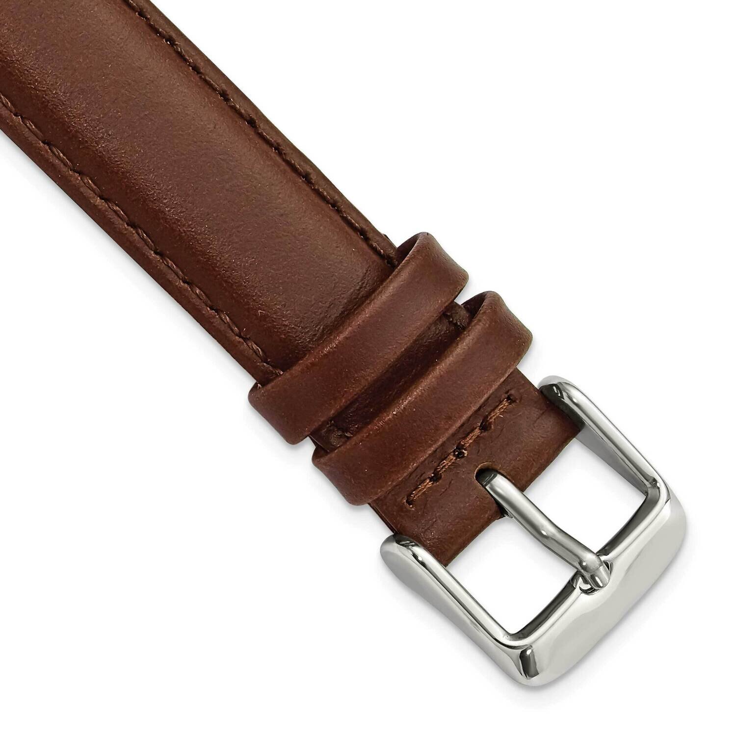 Gold-tone 16mm Brown Oilskin Leather with Buckle Watch Band Silver-tone BA338-16